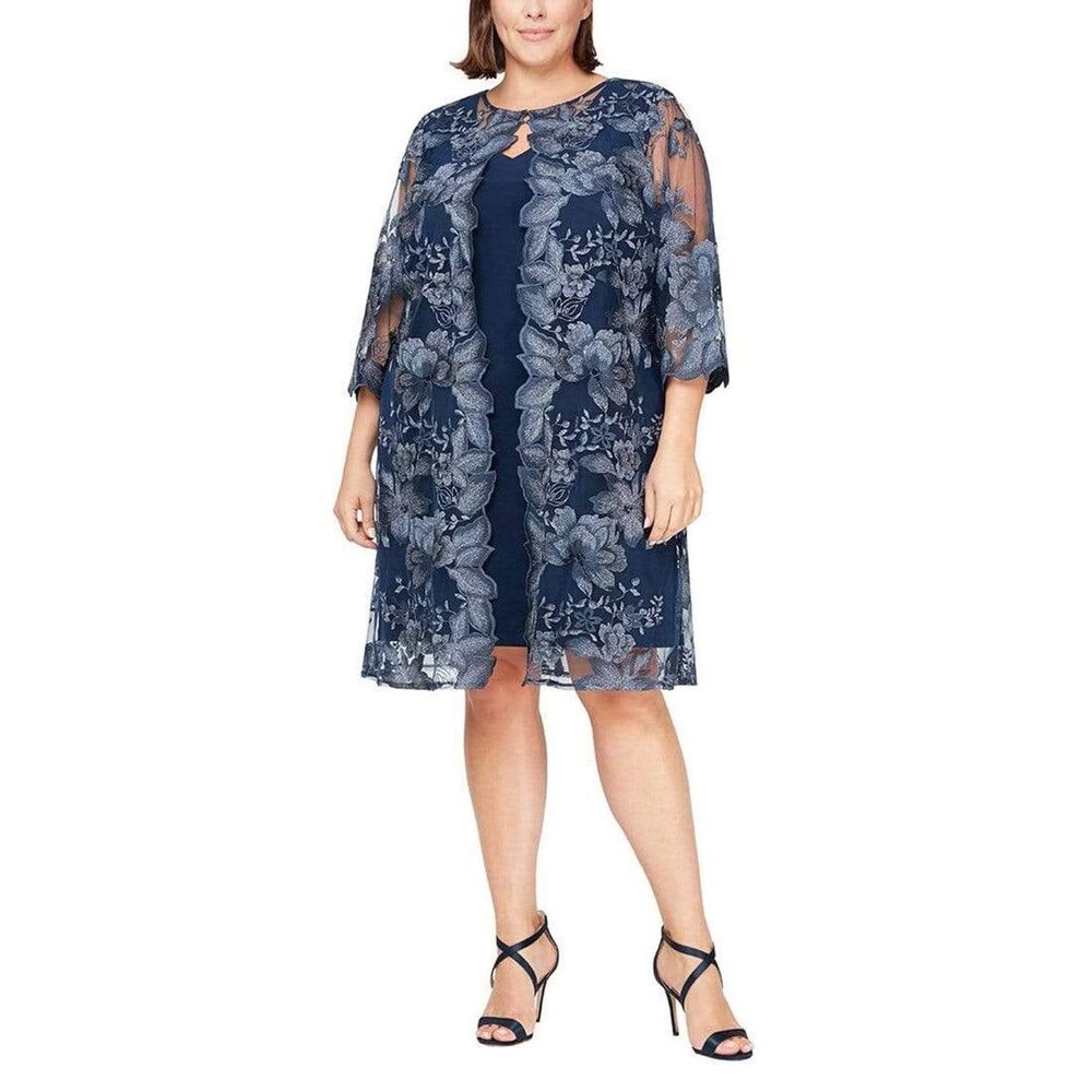 Alex Evenings Floral Embellished Matte Jersey Dress size 14W